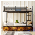 Netrum Twin Metal Bunk Bed with Ladder, Lattice Guardrail & Storage Box, Heavy-Duty Iron Frame, Noise-Free, Black