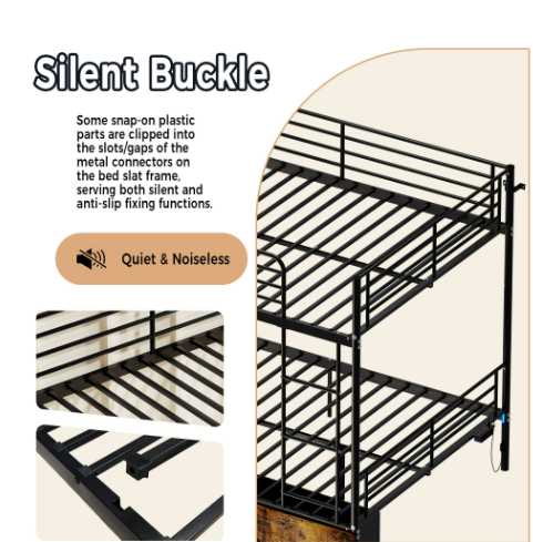 Netrum Twin Metal Bunk Bed with Ladder, Lattice Guardrail & Storage Box, Heavy-Duty Iron Frame, Noise-Free, Black