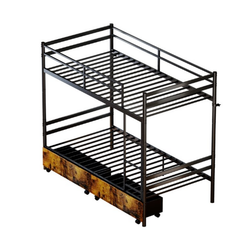Netrum Metal Bunk Bed with drawers,Heavy Duty Bunk with High Guardrail and Safety Entrance Design,Under-Bed Storage Space, Easy Assembly, Noise Free, Black