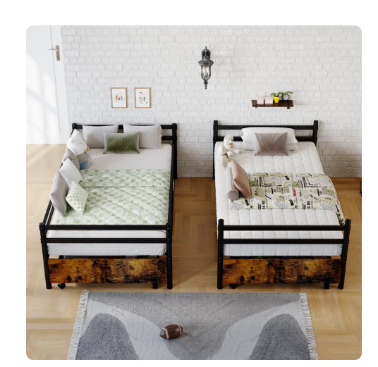 Netrum Metal Bunk Bed with drawers,Heavy Duty Bunk with High Guardrail and Safety Entrance Design,Under-Bed Storage Space, Easy Assembly, Noise Free, Black