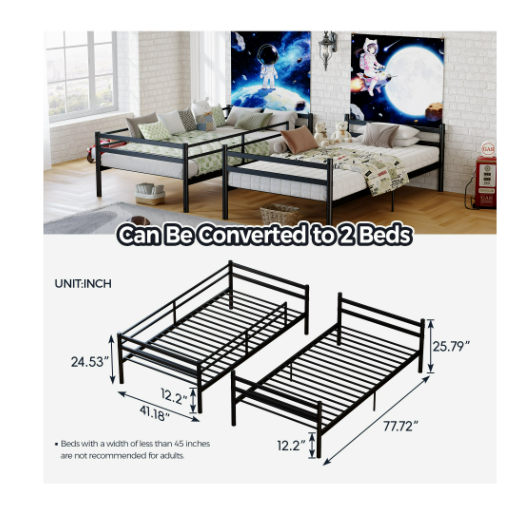 Netrum Metal Bunk Bed with drawers,Heavy Duty Bunk with High Guardrail and Safety Entrance Design,Under-Bed Storage Space, Easy Assembly, Noise Free, Black
