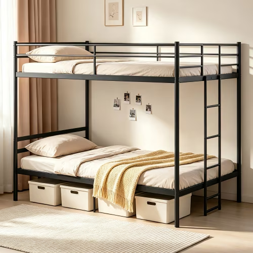 Netrum Full over Full Bunk Bed for Teens Adults,Heavy Duty Metal Bunk Beds Frame, with Ladder & Storage,Full Bunk Bed with Safe Guardrail, No Box Spring Needed