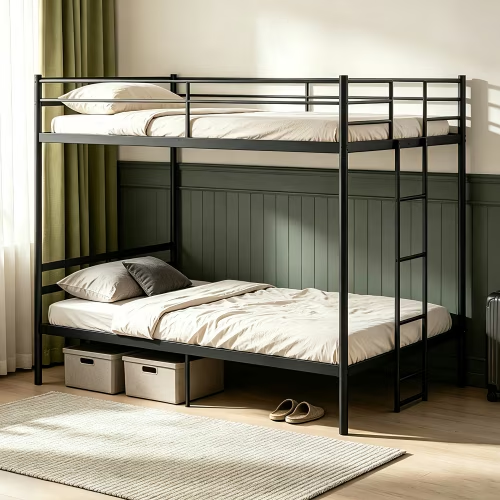 Netrum Full over Full Bunk Bed for Teens Adults,Heavy Duty Metal Bunk Beds Frame, with Ladder & Storage,Full Bunk Bed with Safe Guardrail, No Box Spring Needed
