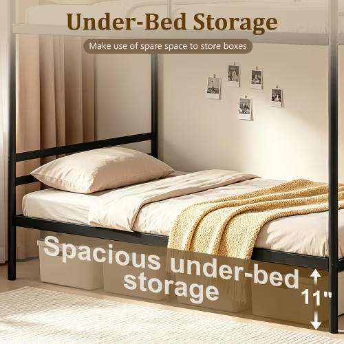 Netrum Full over Full Bunk Bed for Teens Adults,Heavy Duty Metal Bunk Beds Frame, with Ladder & Storage,Full Bunk Bed with Safe Guardrail, No Box Spring Needed