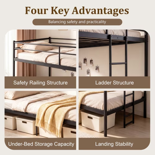 Netrum Full over Full Bunk Bed for Teens Adults,Heavy Duty Metal Bunk Beds Frame, with Ladder & Storage,Full Bunk Bed with Safe Guardrail, No Box Spring Needed