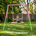 Kdymod 40" Saucer Swing with Stand for Kids, 440Ibs Heavy Duty Metal Swing Set for Backyard , with Adjustable Ropes & Ground Anchors, A-Frame Playset for Playground, Toddlers Ages 3+