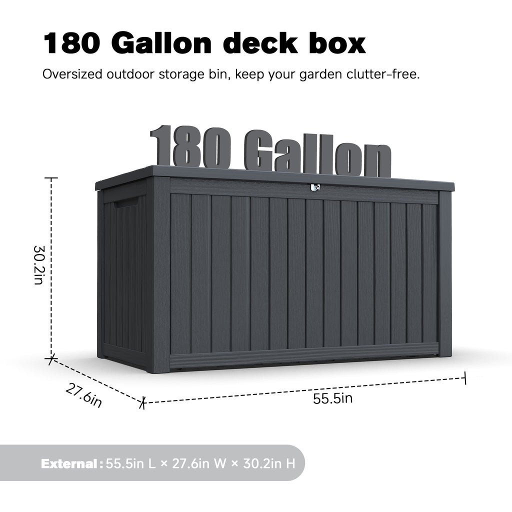 UIOWIO Deck Box Outdoor Storage ,Resin Deck Boxes Outdoor Waterproof UV Resistant with Hundles,Outside Lockable Toy Storage for Pool ,Patio Furniture and Sports Equipment,Black