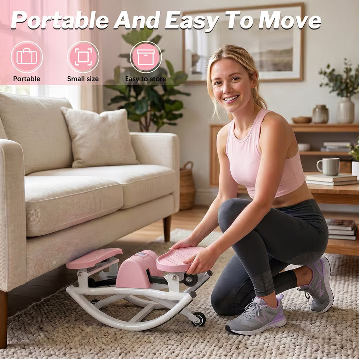 Kdymod Lateral Rocking Fitness Stepper, Low Impact Portable Exercise Stepper, Workout Machine, Rock Stepper Machine with Digital Monitor & Resistance Bands,Pink