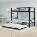 Kdymod Triple Bunk Bed Twin over Twin with Twin Trundle, Bunk Bed with Convertible 2-in-1 Design, Metal Bunk Bed Frame with Ladder & Safety Guardrail, Space-Saving for Teens and Adults, Black