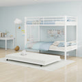 Kdymod Triple Bunk Bed Twin over Twin with Twin Trundle, Bunk Bed with Convertible 2-in-1 Design, Metal Bunk Bed Frame with Ladder & Safety Guardrail, Space-Saving for Teens and Adults, White