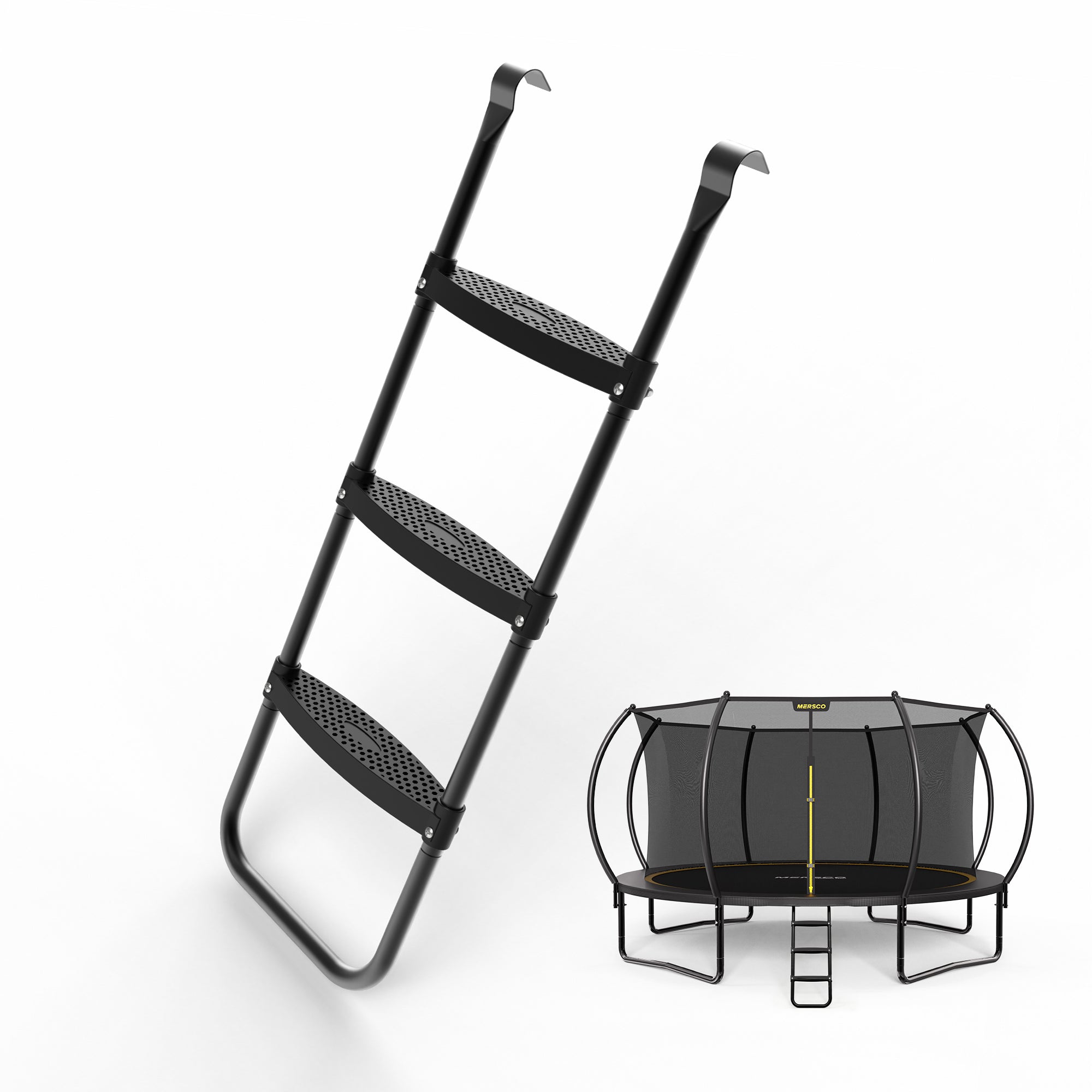 Mersco Weather Resistant Galvanized Steel 3 Step Trampoline Ladder with Wide Skid-Proof Steps Trampoline Climbing Trampoline Safety Ladder with Anti-Slip for Kids,Essential Trampoline Accessories