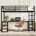 Uiowio Twin XL Metal Loft Bed with L-Shaped Desk Underneath & 6 Shelves & Storage, Space-Saving Bed Frame with Built-in Ladder & Safety Guardrail, for Teens