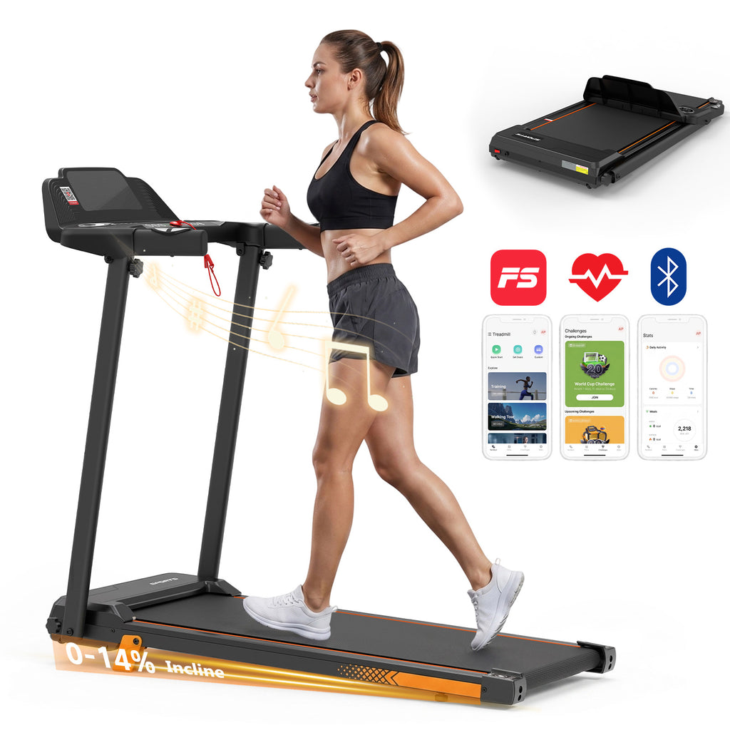 Cirui Folding Treadmill with APP Bluetooth Control for Home,Portable Electric Exercise Treadmill with Adjustable 14% Incline, 3.5 HP Quiet Motor, 300 Lbs Capacity,Easy Storage LED Display
