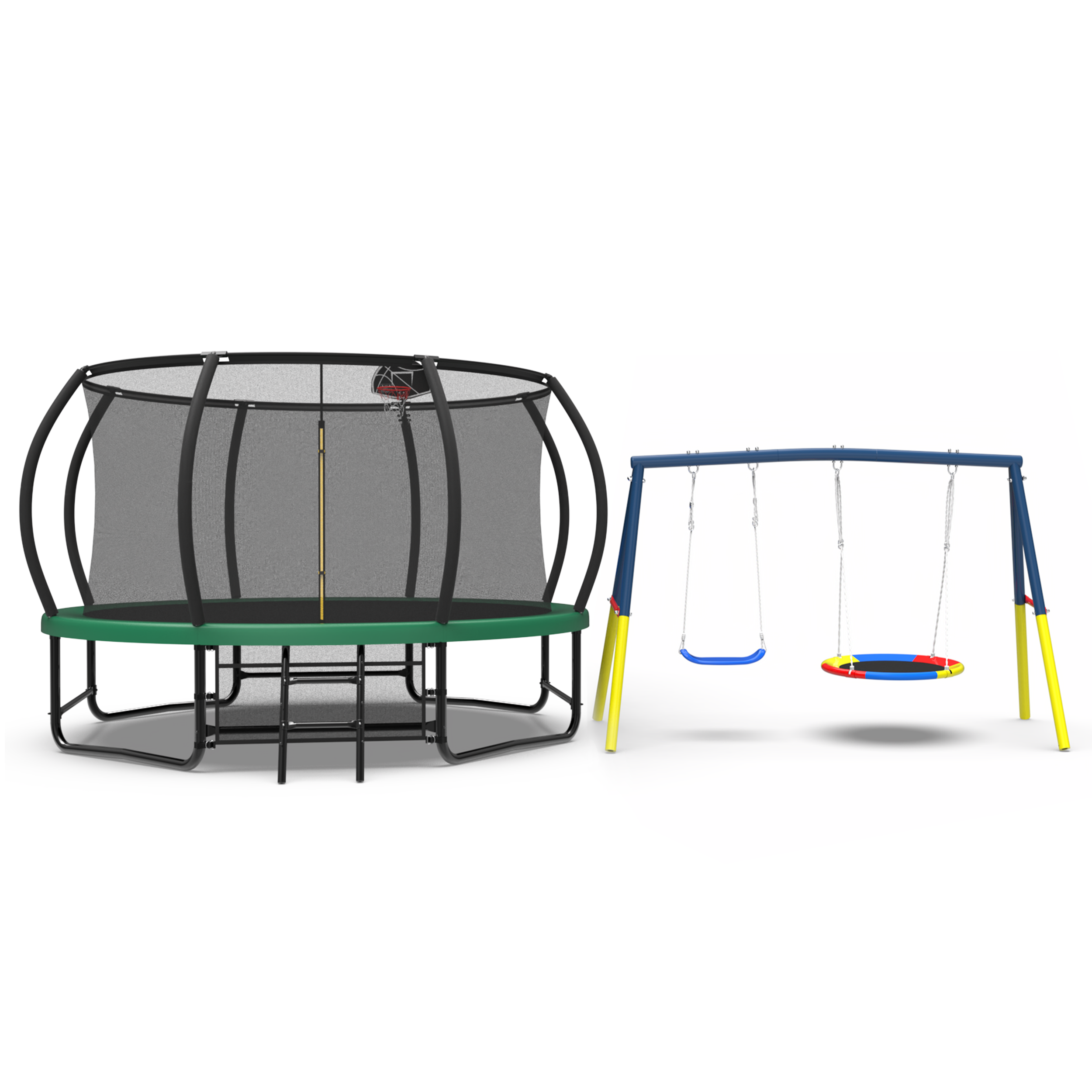 Mersco 12FT Heavy Duty Trampoline with Enclosure Net & Swing Set Outdoor Big Trampoline for Backyard,Kids Trampoline with Basketball Hoop,1320LBS Capacity,Birthday & Holiday Gifts for Kids,Green