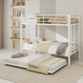 Uiowio Triple Bunk Bed Twin over Twin with Trundle,Triple Twin Bunk Bed with Ladder & Guardrail,Metal Convertible Triple Bunk Bed Frame for Teen & Adult,Bedroom,Dorm,White (Mattress not included)