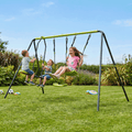 Mersco 3 in 1 Kids Metal Swing Seat for Backyard, Heavy-Duty Outdoor Playsets for Playground ,Outside Toys with Teeter-Totter and Two swing for Aged 3+,Green