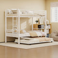 Kdymod Triple Bunk Bed Twin over Twin with Trundle, Includes 3 Twin Size 6" Green Tea Memory Foam Mattresses, Convertible Metal Frame with Ladder and Guardrail, for Teens and Adults, White