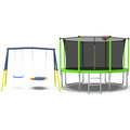 Mersco 12FT Heavy Duty Trampoline with Enclosure Net , Swing Set Outdoor Big Trampoline for Backyard,Kids Trampoline with Basketball Hoop,Birthday and Holiday Gifts for Kids,Green