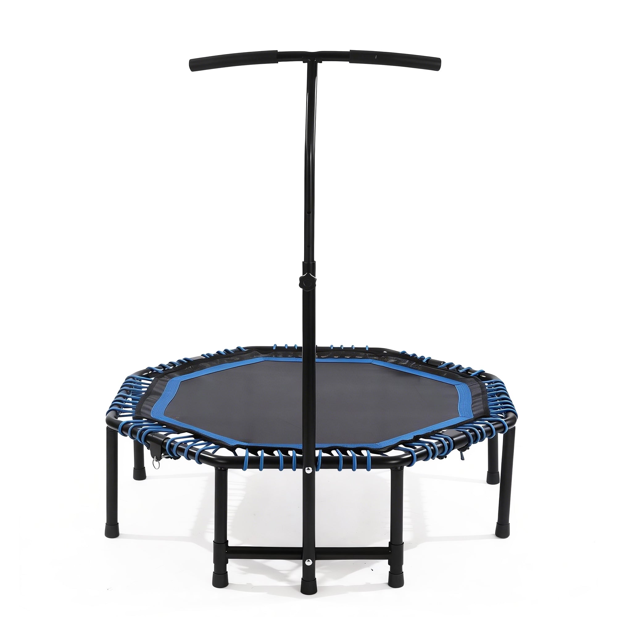 Mersco 48'' Foldable Fitness Trampoline With Adjustable Handlebar for Adults, 450LBS Indoor Sports Trampoline With Durable Bungee Ropes,Quiet Exercise Rebounder for Cardio and Strength Training ,Blue