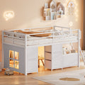 Kdymod Full Loft Bed with 6 Storage Drawers & Shelf, Loft Bed with LED Lights & Play Curtain, Metal Loft Bed Frame with Ladder & Safety Guardrail, White