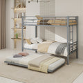 Uiowio Triple Bunk Bed Twin over Twin with Trundle,Triple Twin Bunk Bed with Ladder & Guardrail,Metal Convertible Triple Bunk Bed Frame for Teen & Adult,Bedroom,Dorm,Silver(Mattress not included)