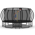 Mersco 16ft Trampoline for Kids Adults, Outdoor Pumpkin Trampoline with Enclosure Net, Basketball Hoop and Storage Bag,Black