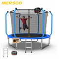 Mersco 8ft Trampoline for Kids and Adults,No-Gap Design Outdoor Trampoline with Basketball Hoop,Enclosure Net and Ladder,Jumping Trampoline SUPER for Boys and Girls Birthday Gift,Blue