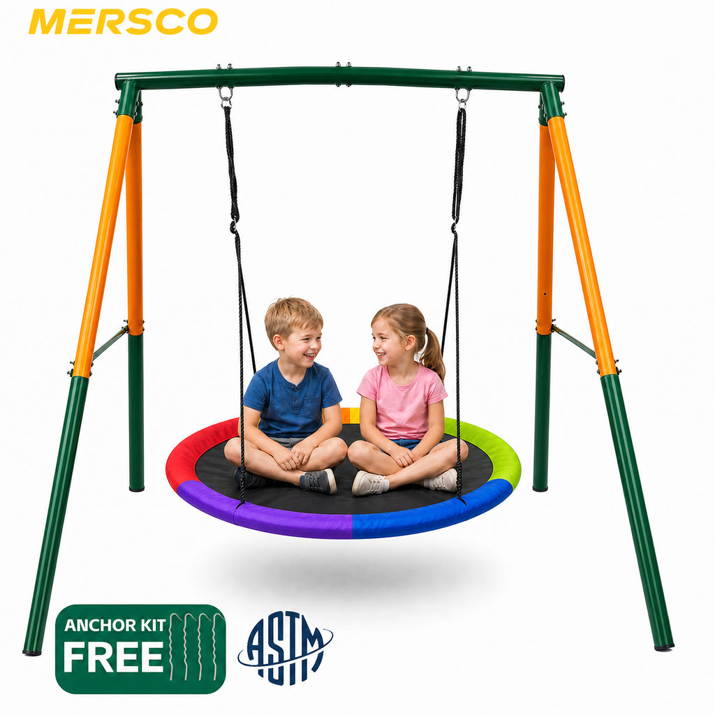 Mersco 48"Swing Set for Backyard with Stand,440 LBS Saucer Swing for Kids Outdoor with Heavy-Duty Metal Frame & Adjustable Ropes Round Swing,Green