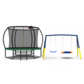 Mersco 10FT Heavy Duty Trampoline with Enclosure Net , Swing Set Outdoor Big Trampoline for Backyard, Kids Trampoline with Basketball Hoop, Kids Birthday and Festival Gifts,Green