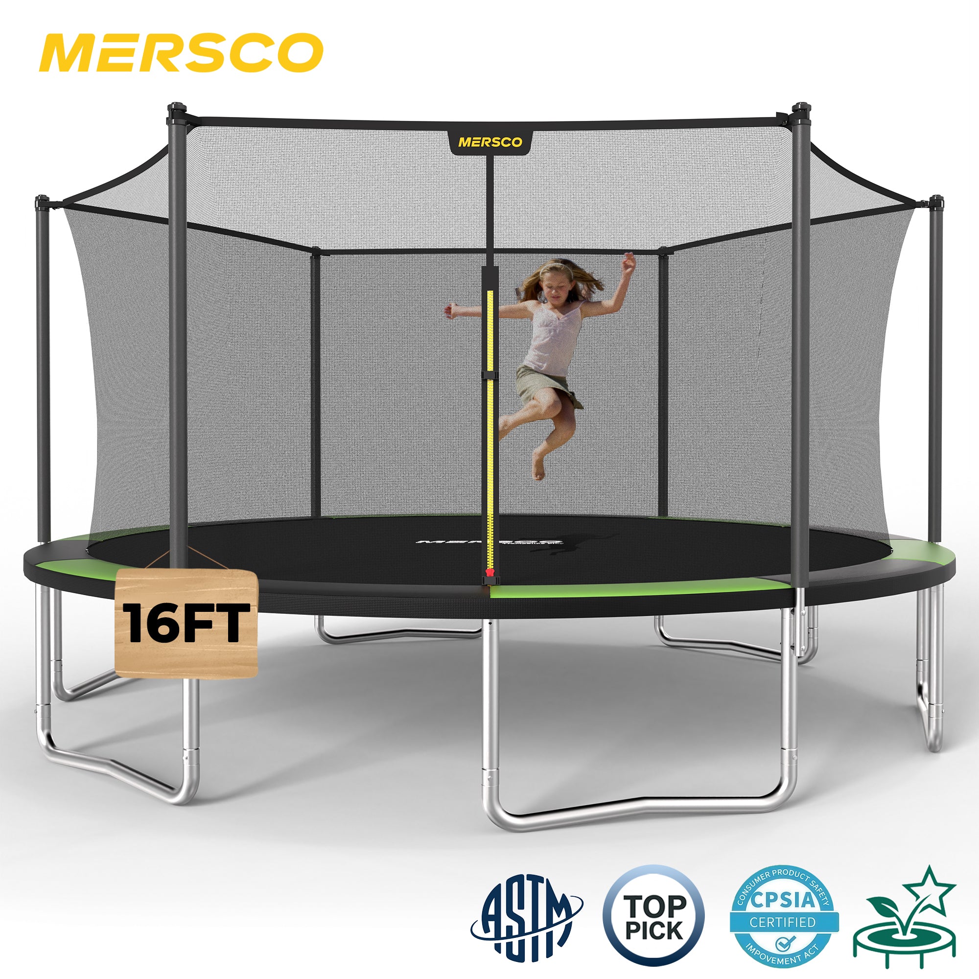 Mersco 16FT Trampoline PLAY Heavy Duty Outdoor Trampoline for Kids, Backyard Trampoline with Enclosure Net for Family Fun,Jumping Trampoline for Boys and Girls Birthday Gift,Green