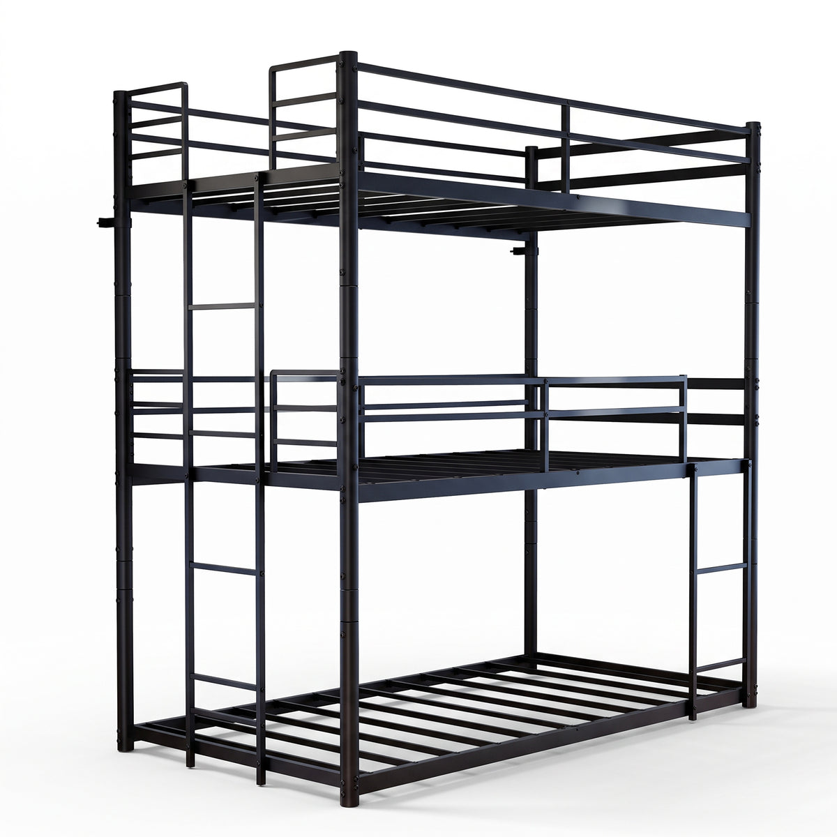 Kdymod Triple Bunk Bed Twin over Twin over Twin with 2 Ladders & Guardrails, Includes 3 Twin 6" Memory Foam Mattresses, Heavy Duty Detachable Metal Bed Frame, Converts to 3 Separate Beds