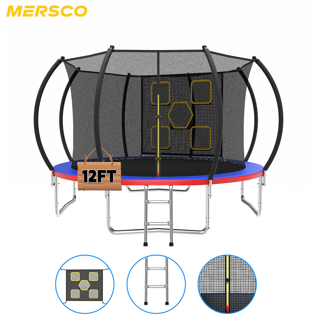 Mersco 12FT Trampoline for Kids with Mulifunctional Target Cloth,Outdoor Recreational Trampolines with Enclosure Net and Ladder,Jumping Trampoline SPACE for Boys and Girls Birthday Gifts,Multicolor