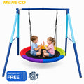 Mersco 48"Swing Set for Backyard with Stand,440 LBS Saucer Swing for Kids Outdoor with Heavy-Duty Metal Frame & Adjustable Ropes Round Swing,Blue