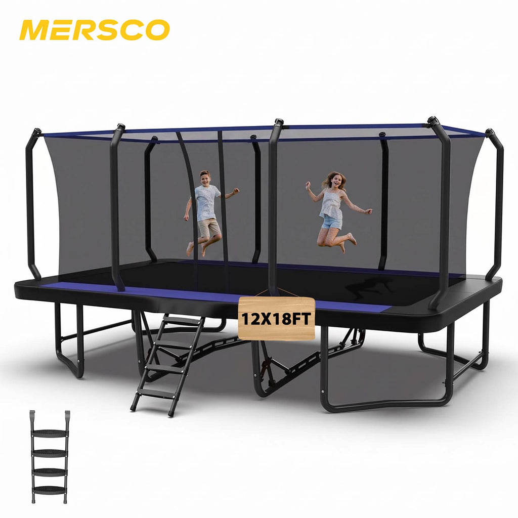 Mersco 12x18FT Kids Adults Trampoline, Heavy Duty Outdoor Trampoline with Safety Enclosure Net and Upgraded Ladder for Backyard Family Fun, Fitness Trampoline MAX