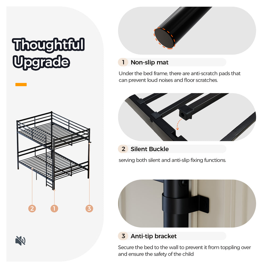 Kdymod Full over Full Metal Bunk Bed with Storage, Converts to 2 Separate Beds, Heavy-Duty & Space-Saving Bed Frame with Built-in Ladder & Safety Guardrail, Black