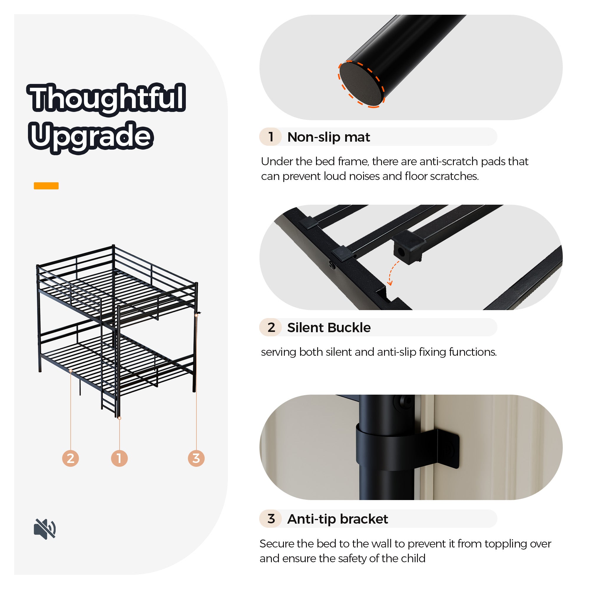 Kdymod Full over Full Metal Bunk Bed with Storage, Converts to 2 Separate Beds, Heavy-Duty & Space-Saving Bed Frame with Built-in Ladder & Safety Guardrail, Black