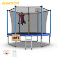 Mersco 10ft Trampoline for Kids,Outdoor Trampoline with Enclosure,Basketball Hoop and Ladder,Upright-Poled Backyard Trampoline PLAY for Family Fun,Jumping Trampoline fo Birthday Gifts,Blue