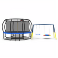 Mersco 14FT Heavy Duty Trampoline with Enclosure Net & Swing Set Outdoor Big Trampoline for Backyard, Kids Trampoline with Basketball Hoop, 1320LBS Capacity (Blue)