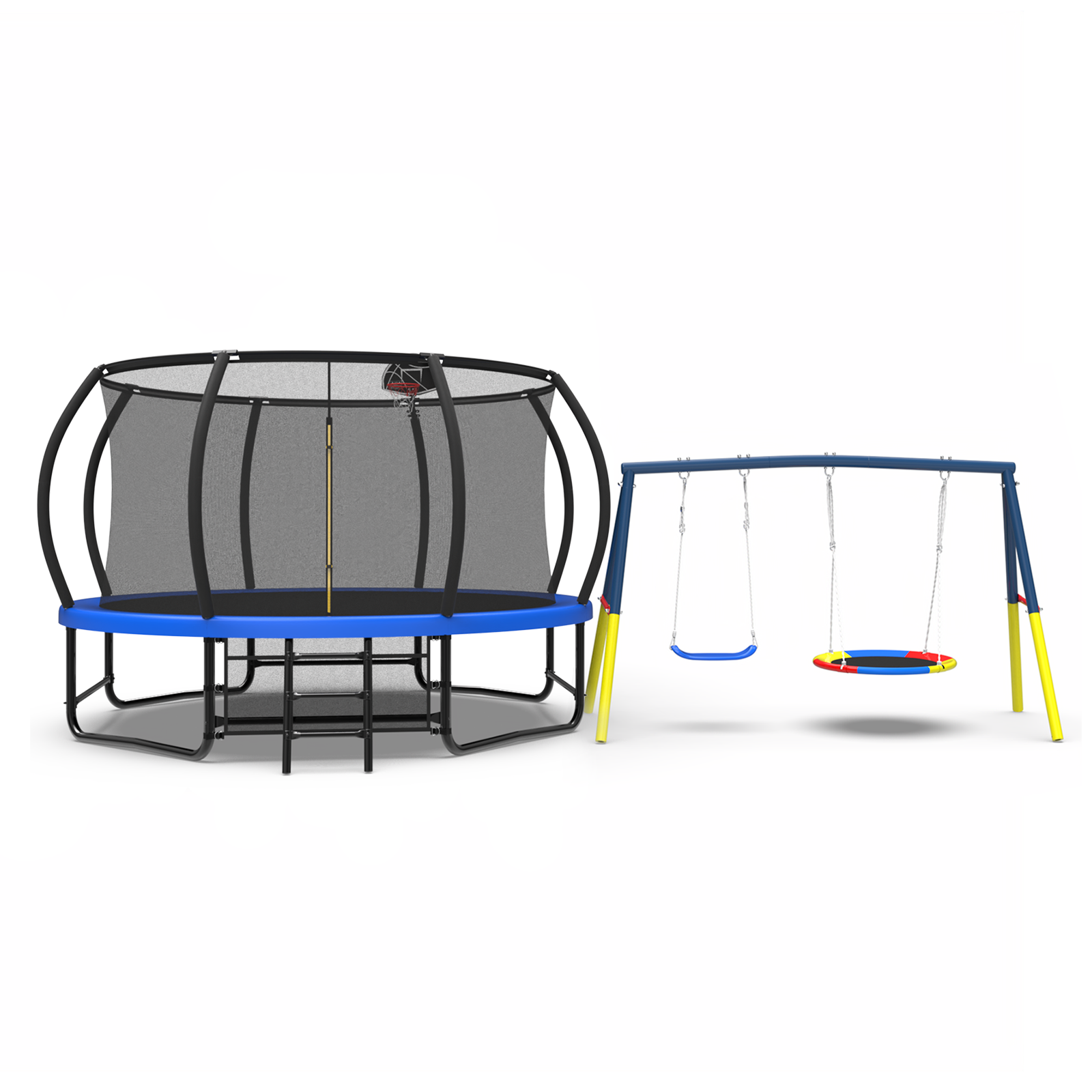 Mersco 14FT Heavy Duty Trampoline with Enclosure Net & Swing Set Outdoor Big Trampoline for Backyard, Kids Trampoline with Basketball Hoop, 1320LBS Capacity (Blue)