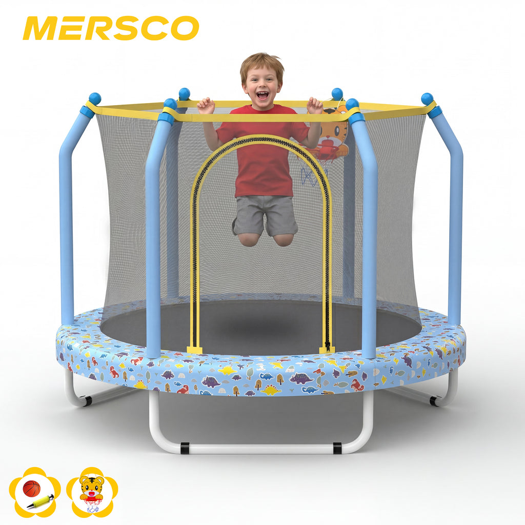 Mersco 55 inch Toddler Trampoline for Kids, Mini Trampoline with Enclosure Net and Ball ,Indoor Outdoor Small Kids Trampoline Birthday Gifts for Boys and Girls, Print