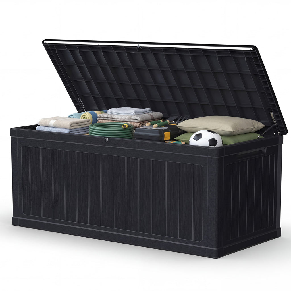 Mersco 260 Gallon Large Deck Box,Lockable Resin Outdoor Indoor Storage Box with Hundles,Waterproof UV Resistant Outside Deck Box for Patio Furniture Cushions, Pool Float,Garden Tool,Black