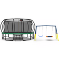 Mersco 15FT Heavy Duty Trampoline with Enclosure Net & Swing Set Outdoor Big Trampoline for Backyard, Kids Trampoline with Basketball Hoop, 1320LBS Capacity (Green)