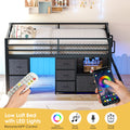 Kdymod Loft Bed Twin with 6 Storage Drawers & Shelf,Teens Adult Loft Bed with LED Lights & Play Curtain,Metal Twin Loft Storage Bed Frame with Ladder & Safety Guardrail for Bedroom Small Room