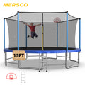 Mersco 15ft Trampoline for Kids Adults,Outdoor Upright-Poled Trampoline with Enclosure,Basketball Hoop and Ladder,Jumping Trampoline PLAY for Boys and Girls Birthday Gift ,Blue