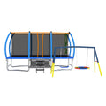 Mersco 10x16FT 4-in-1 Trampoline with Swing Set , Enclosure Net, Recreational Trampoline, Outdoor Kids and Adults Trampoline for Backyard, Beach, Birthday Gifts ,Blue