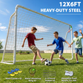 Kdymod 12×6 FT Soccer Goal for Backyard,Heavy-Duty Metal Soccer Net with Target Net,Outdoor Soccer Goal Soccer Equipment Set with 6 Soccer Cones & 5 Stakes for Kids and Adults ,White