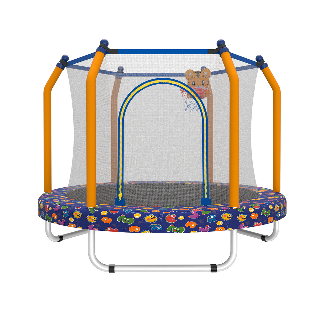 Mersco 55 inch Toddler Trampoline,Mini Trampoline for Kids with Enclosure and Basketball Hoop,Indoor and Outdoor Small Trampoline with Boxing Bag,Adjustable Gym Bar,Gifts for Boys & Girls,Orange