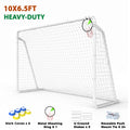 Mersco 10.5x6 FT Soccer Goal for Backyard,Heavy-Duty Metal Soccer Net,Outdoor Soccer Equipment Set, with 6 Soccer Cones & 5 Stakes, Soccer Goal for Kids and Adults,White