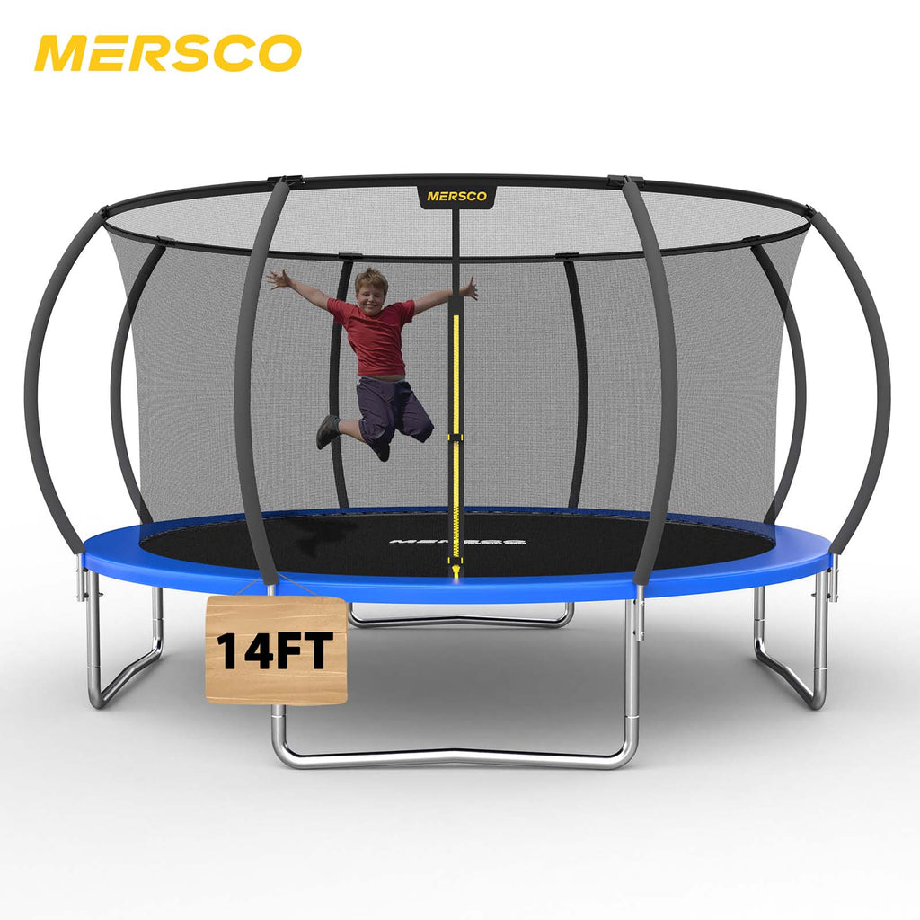 Mersco 14ft Trampoline for Kids and Adults,Pumpkin Outdoor Trampoline with Enclosure and Net,Jumping Trampoline SPACE for Boys and Girls Birthday Gifts,Blue