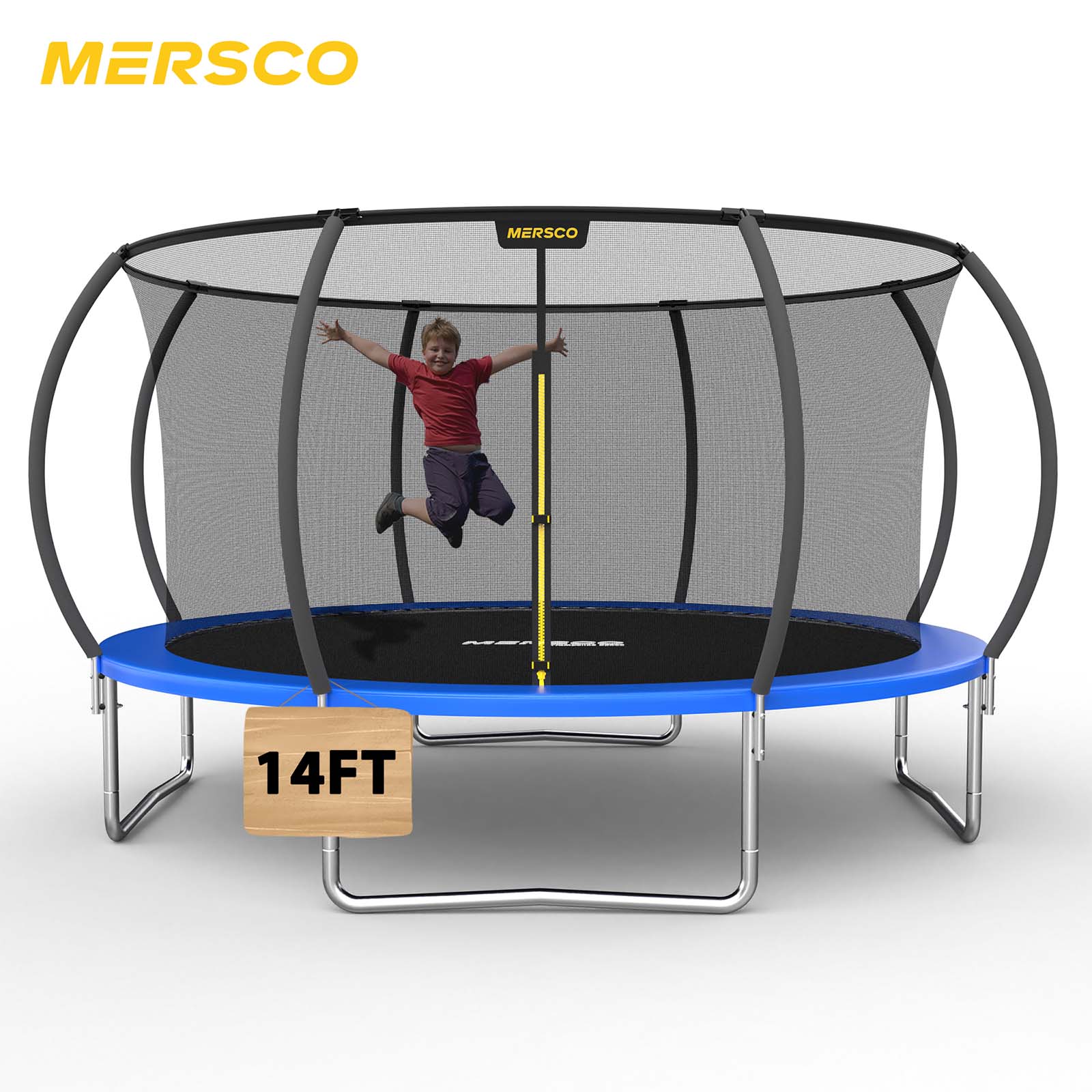 Mersco 14ft Trampoline for Kids and Adults,Pumpkin Outdoor Trampoline with Enclosure and Net,Jumping Trampoline SPACE for Boys and Girls Birthday Gifts,Blue